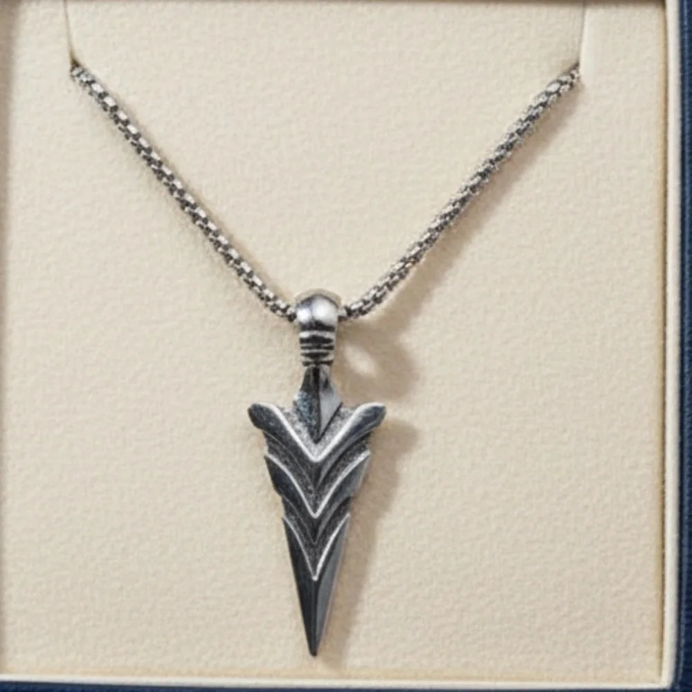 Mens Stainless Steel Arrow Head Pendant Necklace‎